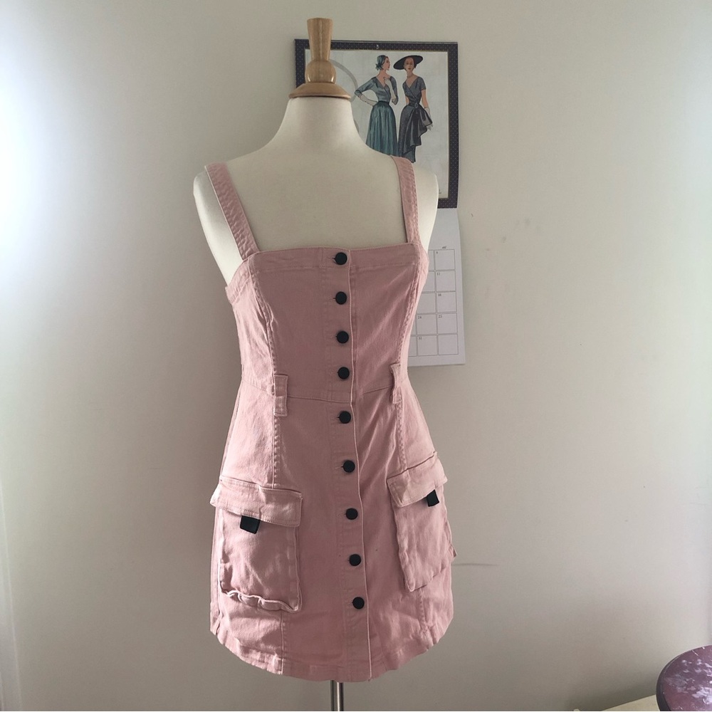 H&M Pink Denim Button-up Overall Medium Dress